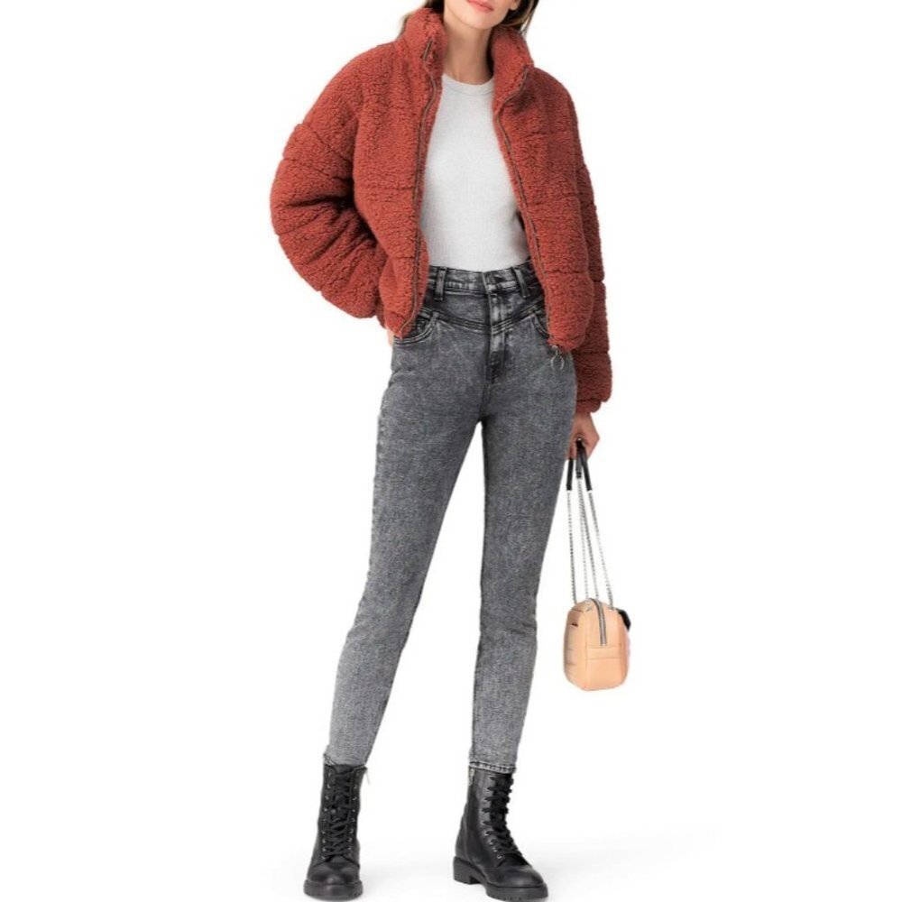 LOUNA Rust Sherpa Puffer Teddy Bear Jacket Size Large
